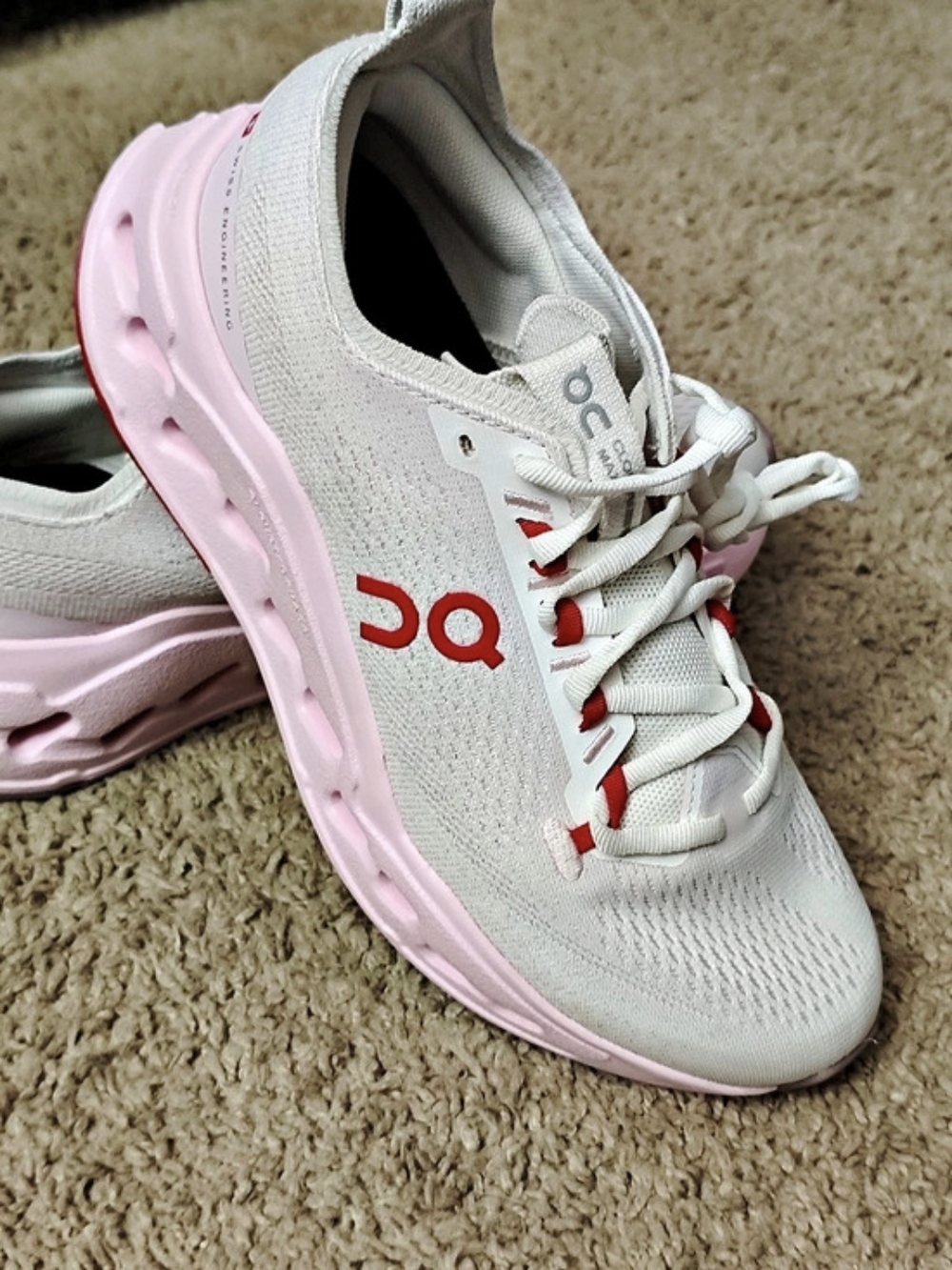 On Cloudsurfer Max Athletic Shoes in White & Pink US 7.5